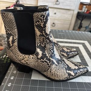 PAIGE Black and Cream Snakeskin Ankle Boots